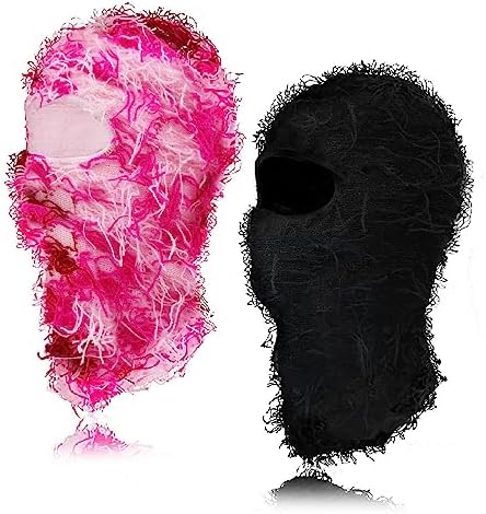 XURIGOX 2 Pcs Distressed Balaclava Ski Mask Knitted Full Face Windproof Winter Premium Cool Ski Mask for Men and Women One Size Yeat Shiesty Distress Mask