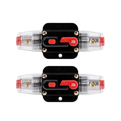 2 Stück KFZ Sicherungshalter Automatiksicherungshalter 12V-24V DC Inline Auto Leistungsschalter Sicherung KFZ Manuellen Reset Schalter Auto Schutzschalter (20A)