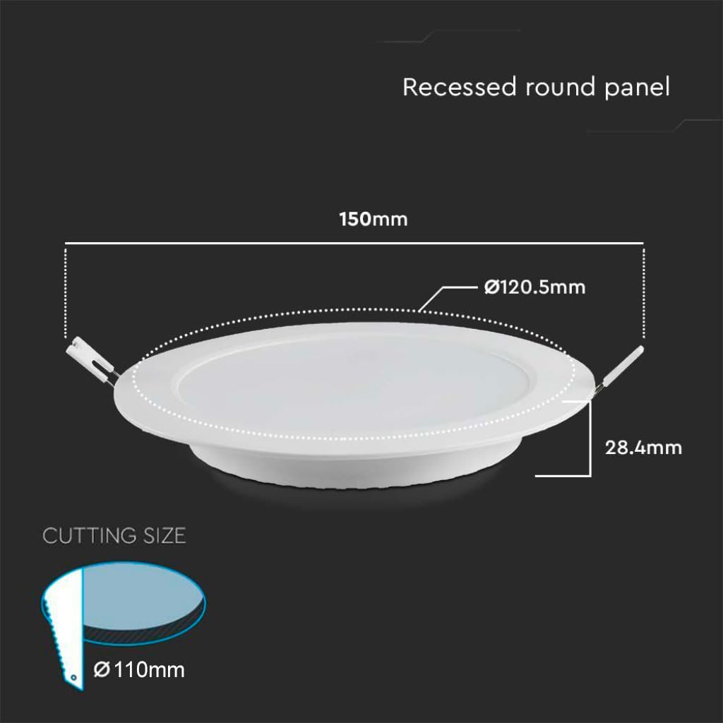 V-TAC 8x Faretti LED da Incasso Rotondo 6W - PRO SERIES - Diametro 120 mm - 660 Lumen - IP20 - per Soffitto, Casa, Cartongesso - Mini Pannello - Lampada - Foro 107-112mm - Luce Fredda 6500K