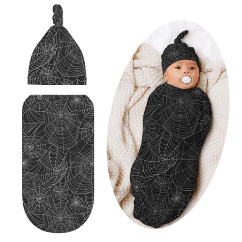 Image of Gothic Swaddle Blanket with Hat for Baby, Swaddling Halloween Theme Baby Stuff