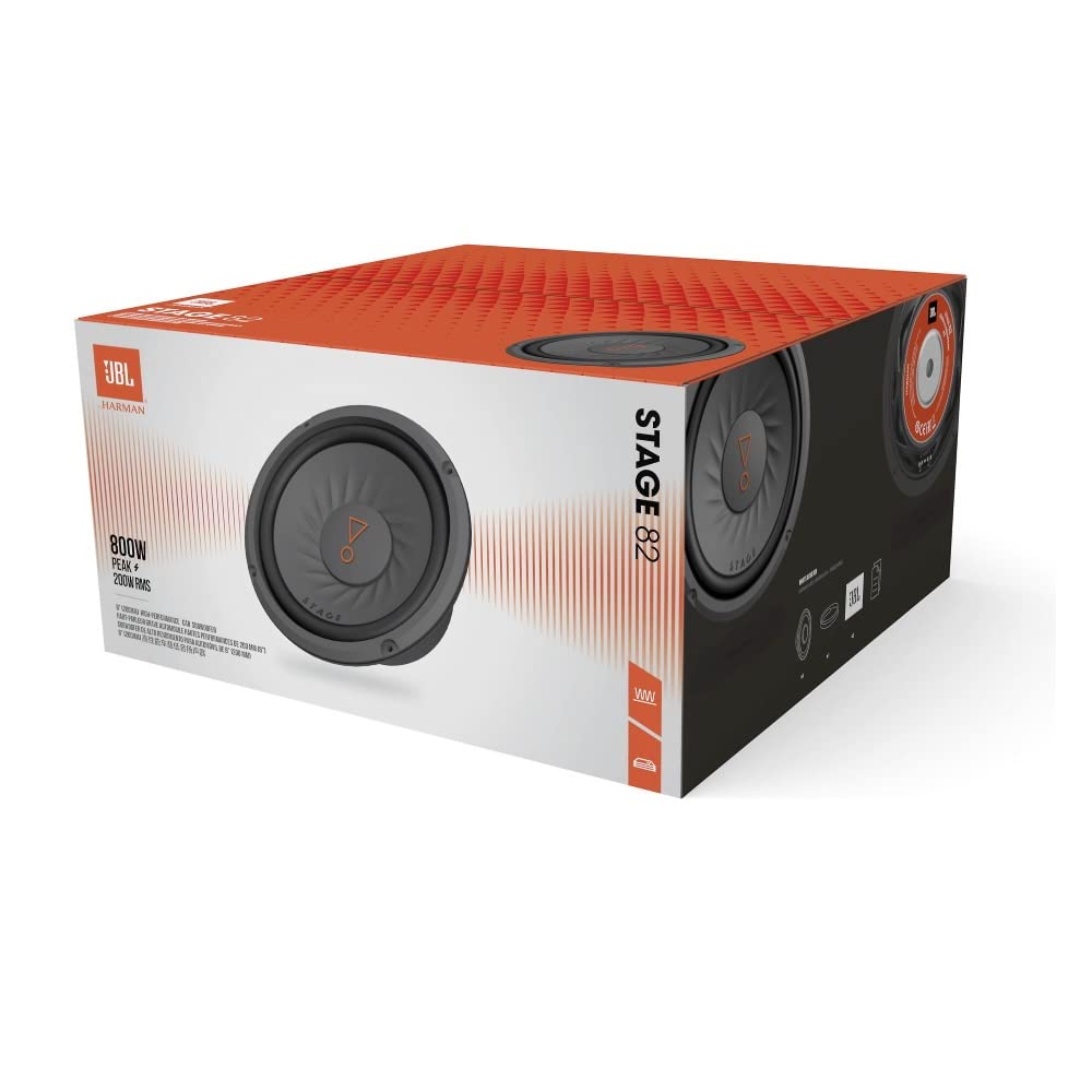 JBL Stage 82 subwoofer pasivo Coche 200 mm (8”), 200W RMS y 800W MAX, 4 Ohmios, 88 dB, Respuesta de frecuencia 38–200 Hz, Bobina de 1.5”, Profundidad Montaje 10.2 mm, Graves potentes y nítidos