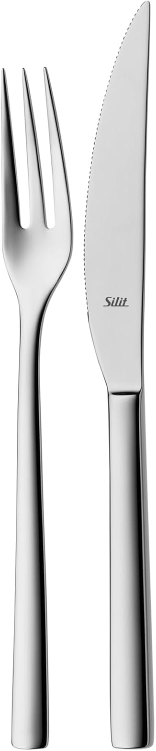 Silit Trend Steak Cutlery Set 2 Pieces, 23cm Steak Knife, Cutlery 1 Person, Blade Steel Stainless with Serrated Edge, Forged Knife, Durable, Scratch-resistant, Dishwasher Safe