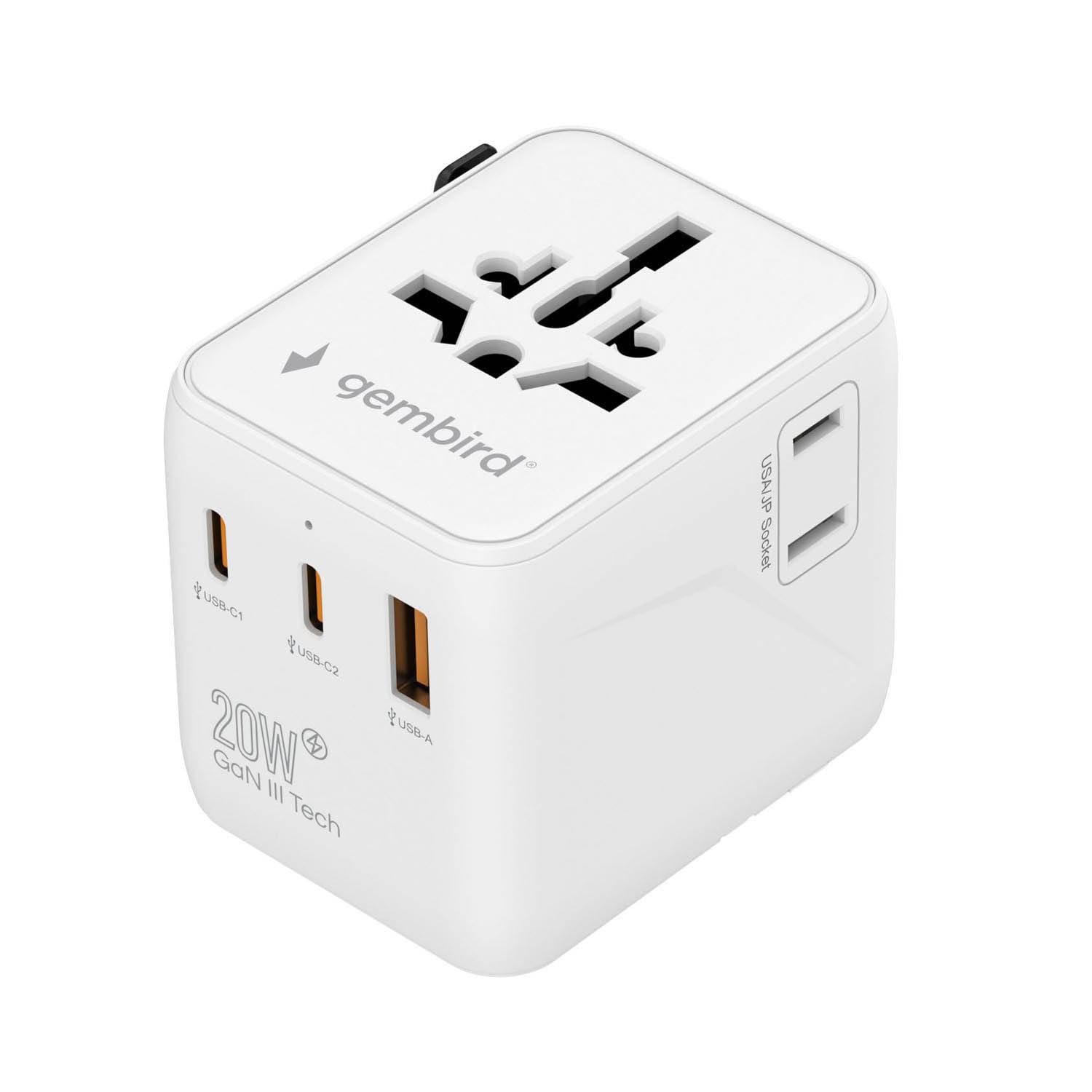 Gembird Adattatore da viaggio universale da 20 W, ideale per i viaggiatori del mondo, bianco