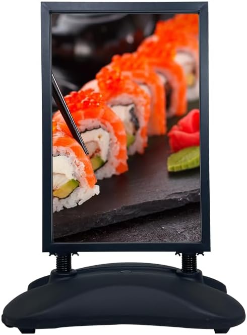 Heavy Duty Outdoor Sign Holder Stand 23"x35" with Water-Fillable Base & Wheels, Wind-Resistant Spring Design, Portable Sidewalk Poster Board Frame for Indoor & Outdoor Use (Fits ≤6mm Signs)(STAND ONLY) (1)