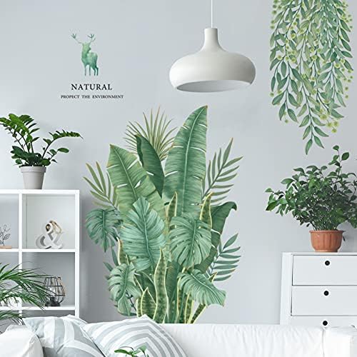 Tropical Plants Banana Leaf Wall Stickers, ULENDIS Green Nature Monstera Palm Tree Wall Decals, Hanging Vine Deer Wall Decor for Home Bedroom Living Room Classroom Office Decoration