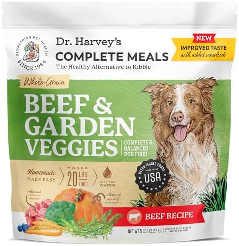 Dr. Harvey's Beef & Garden Veggies Dog Food, Human Grade Whole-Grain Dehydrated Dog Food with Freeze-Dried Beef (5 Pounds)