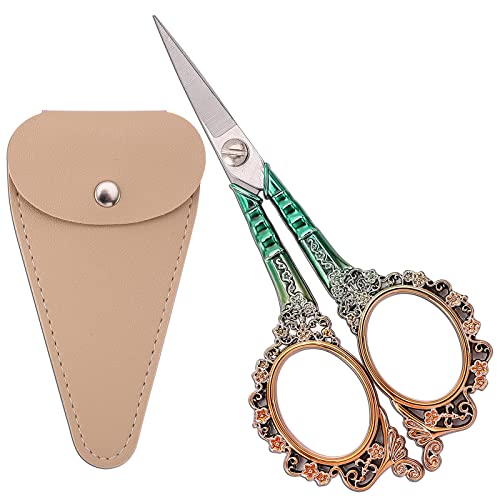 HITOPTY - HITOPTY Ciseaux de couture pointus avec fourreau, ciseaux pour travaux d'aiguille, art, filetage, point de croix, artisanat, outil de bricolage, 11,4 cm, ciseaux dorés et verts