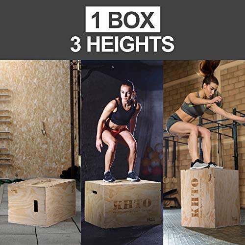 Khto Fitness Wood Plyometric Jump Box- 3-In-1 Wood Plyo Box For Exercise Training And Conditioning- Pre-Drilled For Easy Assembling (16" X 14" X 12") #TOP4