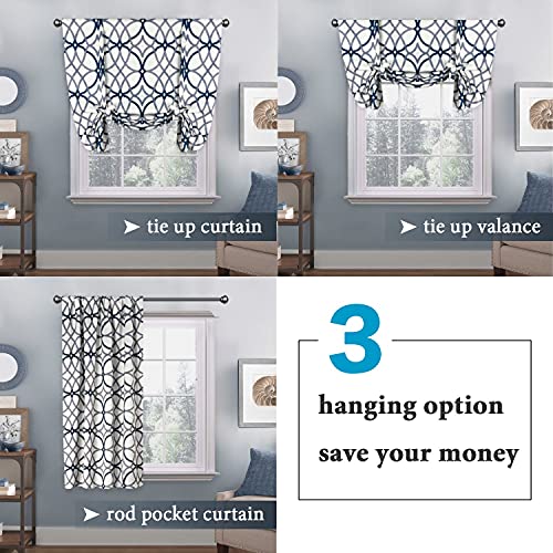 H.versailtex Tie Up Curtains 63 Inch Length Blackout Curtain Thermal Insulated Adjustable Tie Up Shade Balloon Window Shade Rod Pocket Curtain - 42" X 63" - Grey And Navy Geo Pattern #TOP2