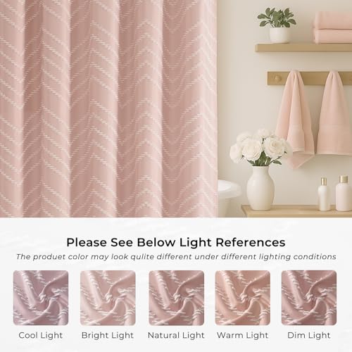 TURKIO Extra Long Blush Pink Boho Shower Curtain Cute Shower Curtain Textured Tufted Chevron Striped Minimalist 72 x 84 by TURKIO - Image 6