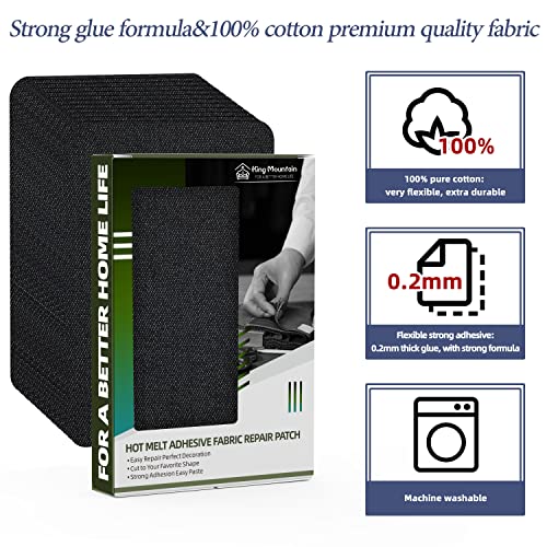 Image of KING MOUNTAIN Iron-on Repair Patch 20 Pcs Pack,Denim Patches for Jeans Kit 3 inch by 4-1 /4 inch,100% Cotton Denim Iron-on Repair Patch, Jeans and Clothing Repair and Decoration Kit (Black)