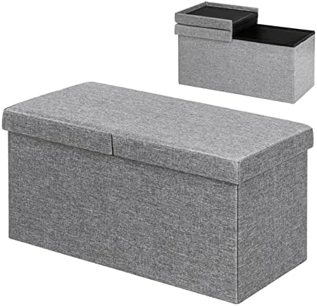 CASART 80L Folding Storage Ottoman, 300KG Weight Capacity Footstool Toy Box Chest Shoe Bench with Flipping Lid, Home Footrest Seat for Living Room, Bedroom and Hallway (Light Grey)