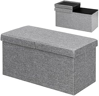 CASART 80L Folding Storage Ottoman, 300KG Weight Capacity Footstool Toy Box Chest Shoe Bench with Flipping Lid, Home Footrest Seat for Living Room, Bedroom and Hallway (Light Grey)