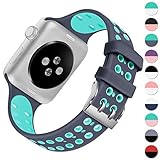 KOLEK Replacement Bands Compatible With Apple Watch 38mm, Silicone Sport Wristbands Compatible With iWatch Series 1, Series 2, Series 3, Gray/Green