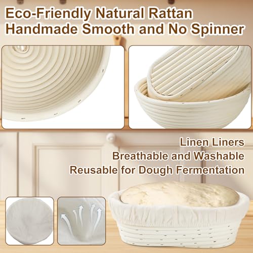 Miniatura 5 de Kit Completo Para Masa Madre 12 Piezas:Cesta Para Pan Ovalada 25 Cm Y Cesta Redonda 23 Cm,Banda De Silicona Para Pan,Tarro De Fermentación Para Levadura,Set De Raspadores Para Bowl Y Masa