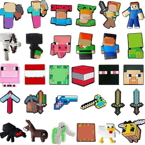 ZHAOYCSH Décoration de Sabot, 30Pcs Charm de Chaussure en PVC, Accessoires de Mode pour Enfants et Ados, Décoration de Chaussures Miner, Charms Animés pour Fête d'Anniversaire pour Garçons e Filles