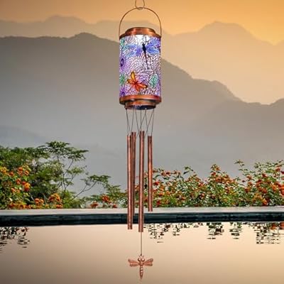 40" Dragonfly Solar Wind Chimes for Outside, Solar Outdoor Lantern Decorative Metal Hanging Lights for Garden, Patio, Yard Decorations, Gifts for Mom Grandma, (1Pack)