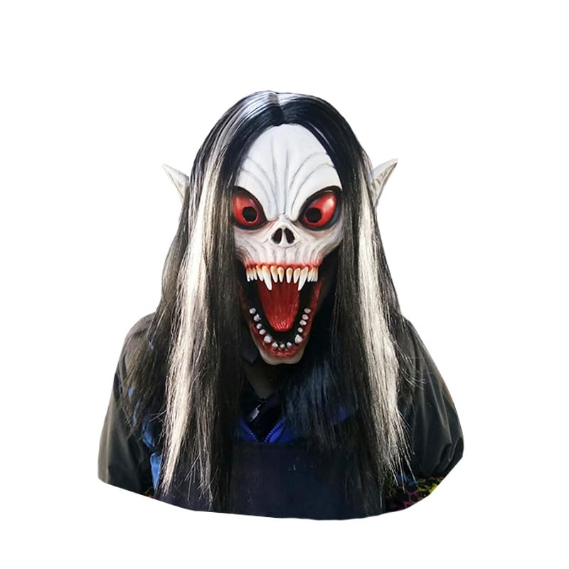 eBoutik  Adults Spooky Halloween Latex Realistic Shrieking Banshee Costume - Scary Scary Creepy Smiling Ghost Demon Silicone Full Cover Head Mask - Cosplay or Fancy Dress - Horror Spirit