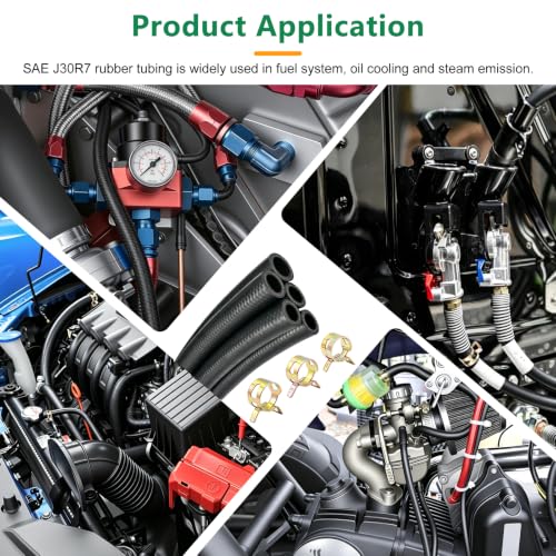 Image of 5Ft Fuel Line Hose Kit 5PCS with 40Pcs Clamps, 3 /8 inch,5 /16 inch,1 /4 inch,1 /2 inch,3 /16 inch ID High Performance 300PSI NBR Rubber for Automotive, Small Engines, ATV, Push Lock Reinforced