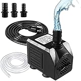 AsFrost Fountain Pump, 520GPH(30W 2000L/H) Submersible Water Pump, Outdoor Pond Pump with 6.5ft Tubing (1/2' ID), 7.2ft High Lift, 3 Nozzles for Aquarium, Small Waterfall, Fish Tank, Hydroponics