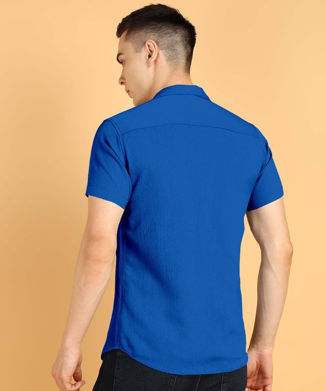 Image of COMBRAIDED Men's Solid Cotton Blend Half Sleeve Shirt - Regular Fit Casual Button-Down Shirt for Office & Travel - Summer & Spring