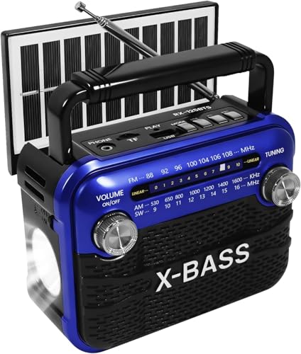 Radio portátil AM FM SW con Bluetooth 5.0 y panel solar