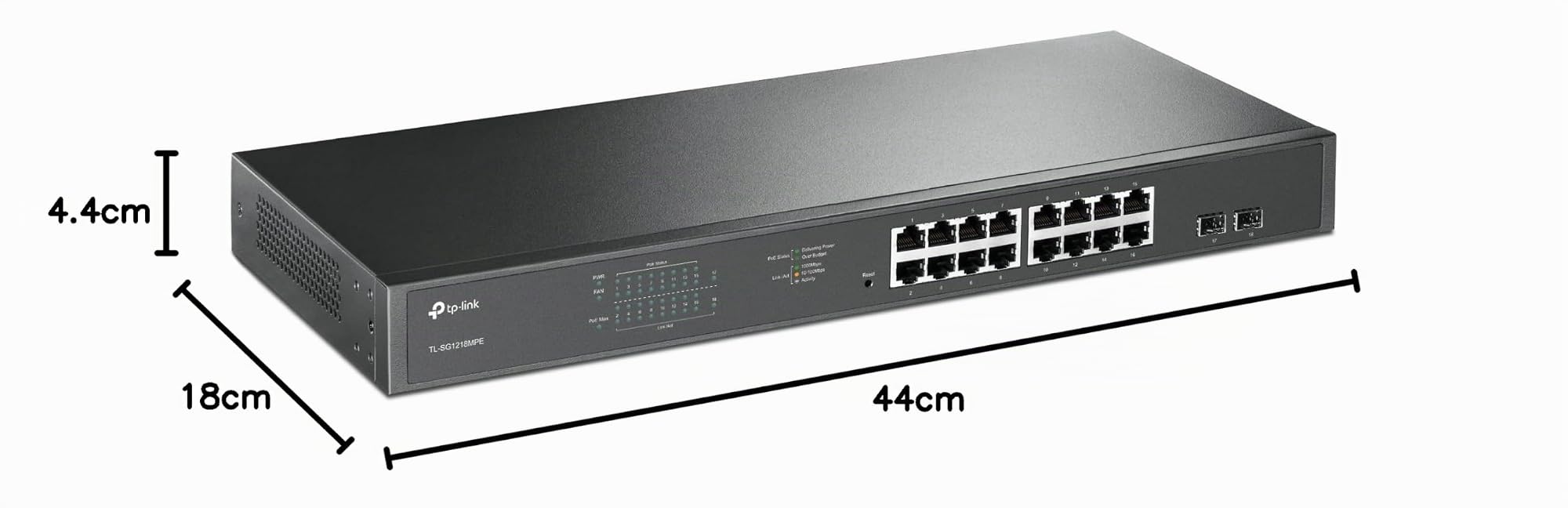 TP-LINK TL-SG1218MPE Géré Gigabit Ethernet (10/100/1000) Connexion Ethernet, supportant l'alimentation via ce port (PoE) Noir