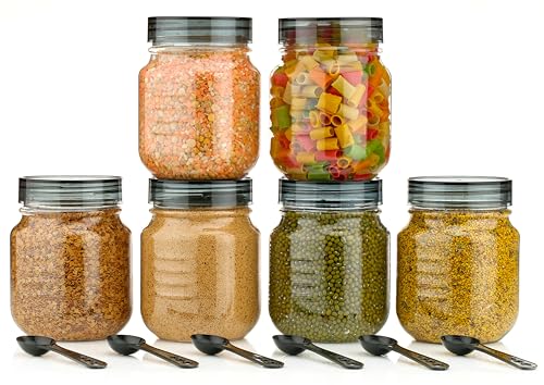 Image of Plastic Pet Storage Jar Set (750ml) with Spoons, Air-tight, Design - Kitchen Container (BLACK 6)