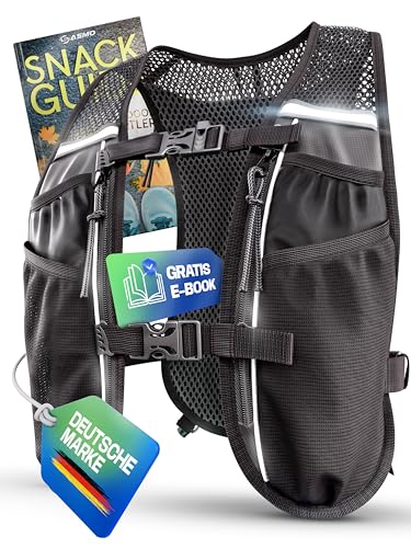 NEU SASMO® Laufweste Damen & Herren 5L | Running Vest - Ultraleicht 270g & atmungsaktiv | Laufrucksack Damen - 8 Taschen | Laufweste Herren | Trinkweste Laufen | Trinkrucksack Laufen Trailrunning
