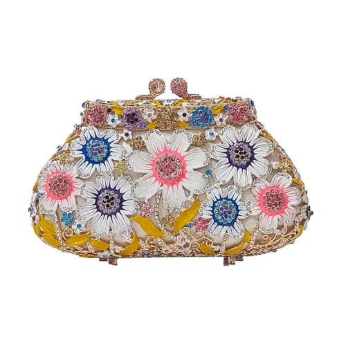 Image of Fancy Vintage Flower Rhinestone Clutch Multicolor Floral Crystal Evening Bag Purse Wedding Cocktail Bag