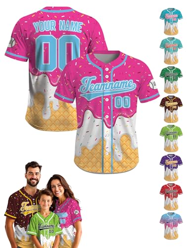 Custom Baseball Jersey – Personalized Name, Number & Logo, White Ice Cream Baseball Jersey for Men, Women, Youth, Kids
