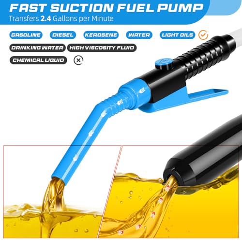 Image of Portable Transfer Pump Battery Operated Electric Siphon Pump for Gas, Fuel, Diesel, Water Transfer 2.4 GPM Flow Oil Extractor, 47 Inches Hose-Easy to Use Hand Fuel Pump, Multi-Use Transfer Pump(Blue)