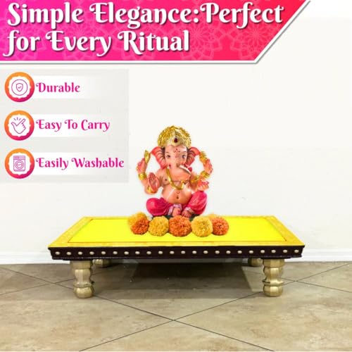 Image of Bhakti Lehar (10 x 30 Inch) Plain Yellow Velvet Pooja Aasan for God Idol /Chowki Aasan Kapda Cloth for Temple Shelf Home Mandir, Ganesh Baithak and God Idol Sitting - Pack of 2