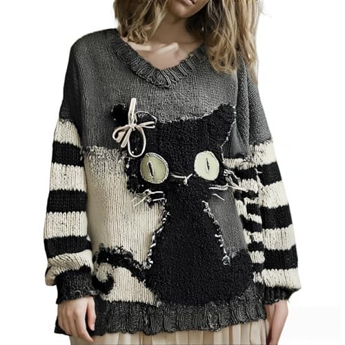 Women's Horror Halloween Spooky Face Stitched Cozy Knit Sweater Funny Top Pumpkin Face Sweatshirts for Women Contrast Print