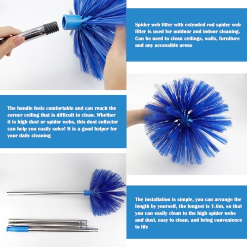 Image of Spider Web Brush with Extension Rod Splice Spider Web Brush High Ceiling Dusting for Indoor & Outdoor （Max 63 Inches）