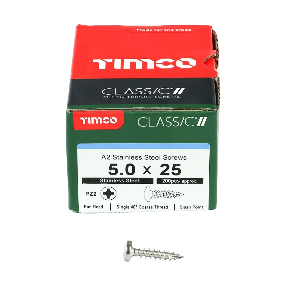 Timco Classic Multi-Purpose Pan Head A2 Stainless Steel Woodcrews5.0 X 25 (200Pcs) from B&Q