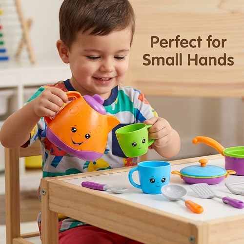Image of Crackles Pretend Play Solid Colour Tea Party Kitchen Play Set Toy with Teapot, Cups Pretend Play Cooking Set, Toy Pots N Pans, Cookware, Utensils