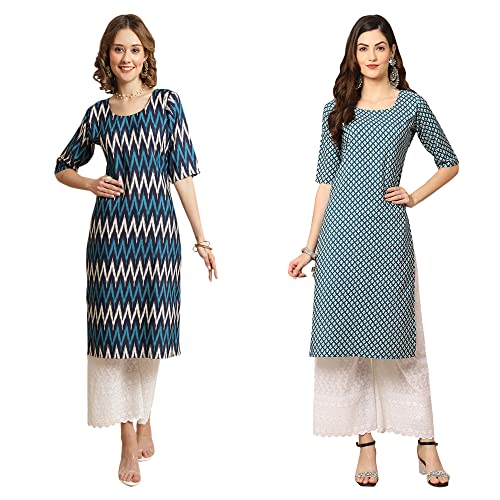 Image of Pinkmint Women's Crepe Digital Print Straight Kurta [Pack of 2]