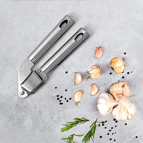 Fackelmann ORIGIN Garlic Press, Garlic Crusher, Stainless Steel Handle & Function Head, 26x6x3.5cm, Silver - Image 4