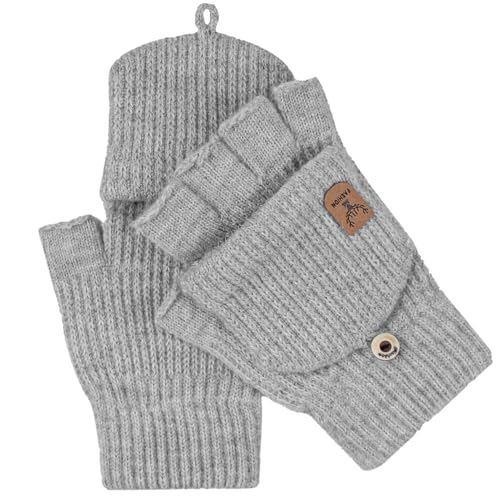 Guantes Termicos Mujer y Hombre,Guantes Invierno Mujer,Guantes Invierno Hombre,Guantes Sin Dedos,Mitones Mujer,Tejidos,Cálidos,2 en 1 Guantes,para Conducir,Al Aire Libre,Trabajar,Ciclismo (Gris)