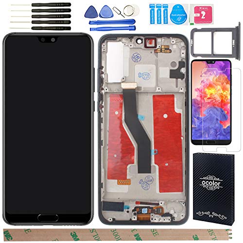 YHX-OU 6,1 pulgadas para Huawei P20 Pro de reparación y sustitución LCD Pantalla táctil digitalizador y herramientas de instalación + 1 pieza de cristal templado + 1 tarjeta SIM (negro + marco).