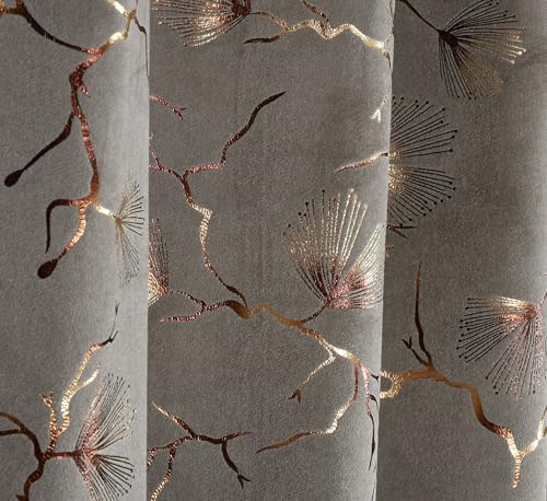 Image of Devsang Golden Foil 9 Feet Window Velvet Curtains Pack of 1, Grey