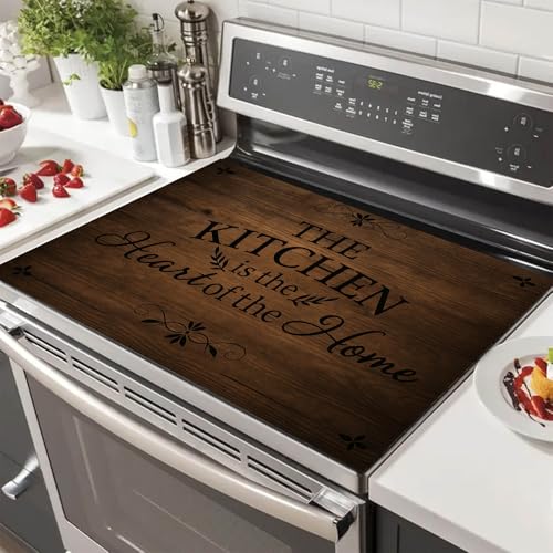 HOMETITUTE Stove Top Cover for Electric 28x20 Inch Diatomite Glass Stovetop Protector Rustic Wood Grain Counter Mat Heat Resistant Electric Stove Cover Pad
