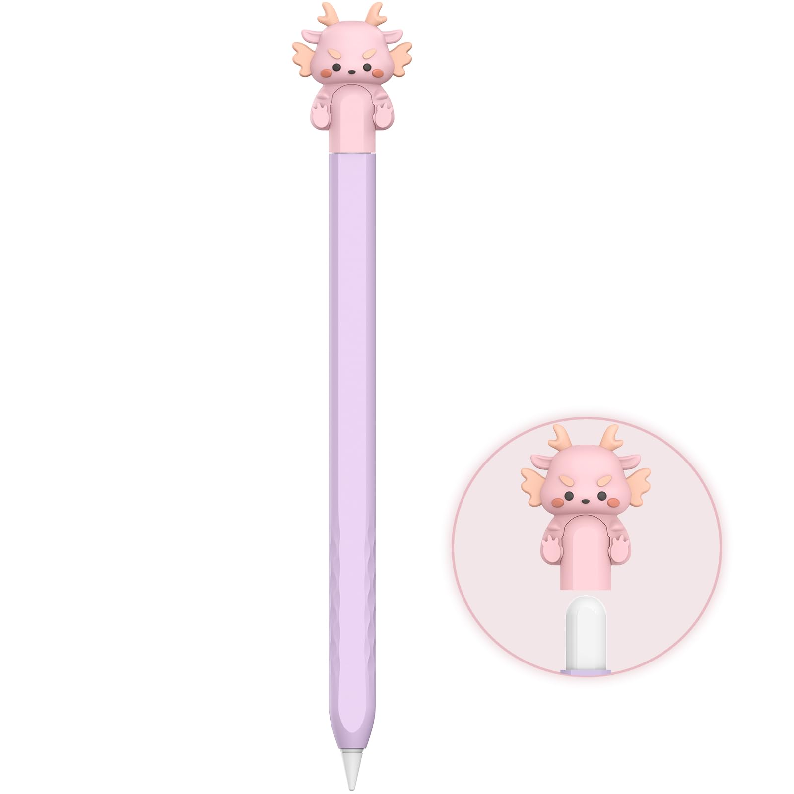 NIUTRENDZ Cute Dragon Apple Pencil Case for Apple Pencil 2nd Generation Case Silicone Protective Cover Sleeve Skin Accessories (Purple Dragon, Apple Pencil 2nd Generation)