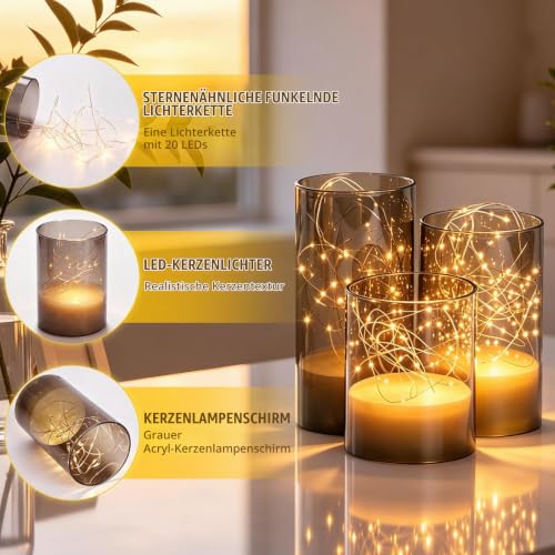 3er Set Led Kerzen mit eingebauter Feenlichtkette für Wohnkultur Hochzeiten – Bild 3