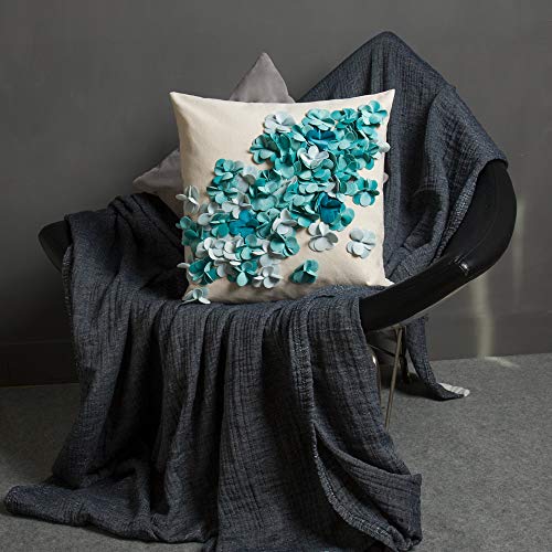 Jwh Handmade 3D Flower Pillow Covers Aesthetic Decorative Throw Pillow Floral Accent Pillow Cases Cute Cushion For Couch Living Room Bed Chair Decor Pillowcase Euro Shams 18X18 White And Teal Blue #TOP5