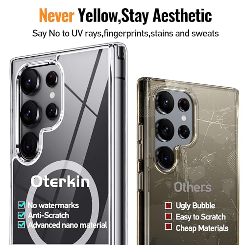 Image of Oterkin Magnetic for Samsung Galaxy S25 Ultra Case Clear [Compatible with MagSafe][Anti-Yellowing][Built-in 4 Airbags][Military Grade Protection][Shockproof Slim] S25 Ultra Phone Case (Clear)