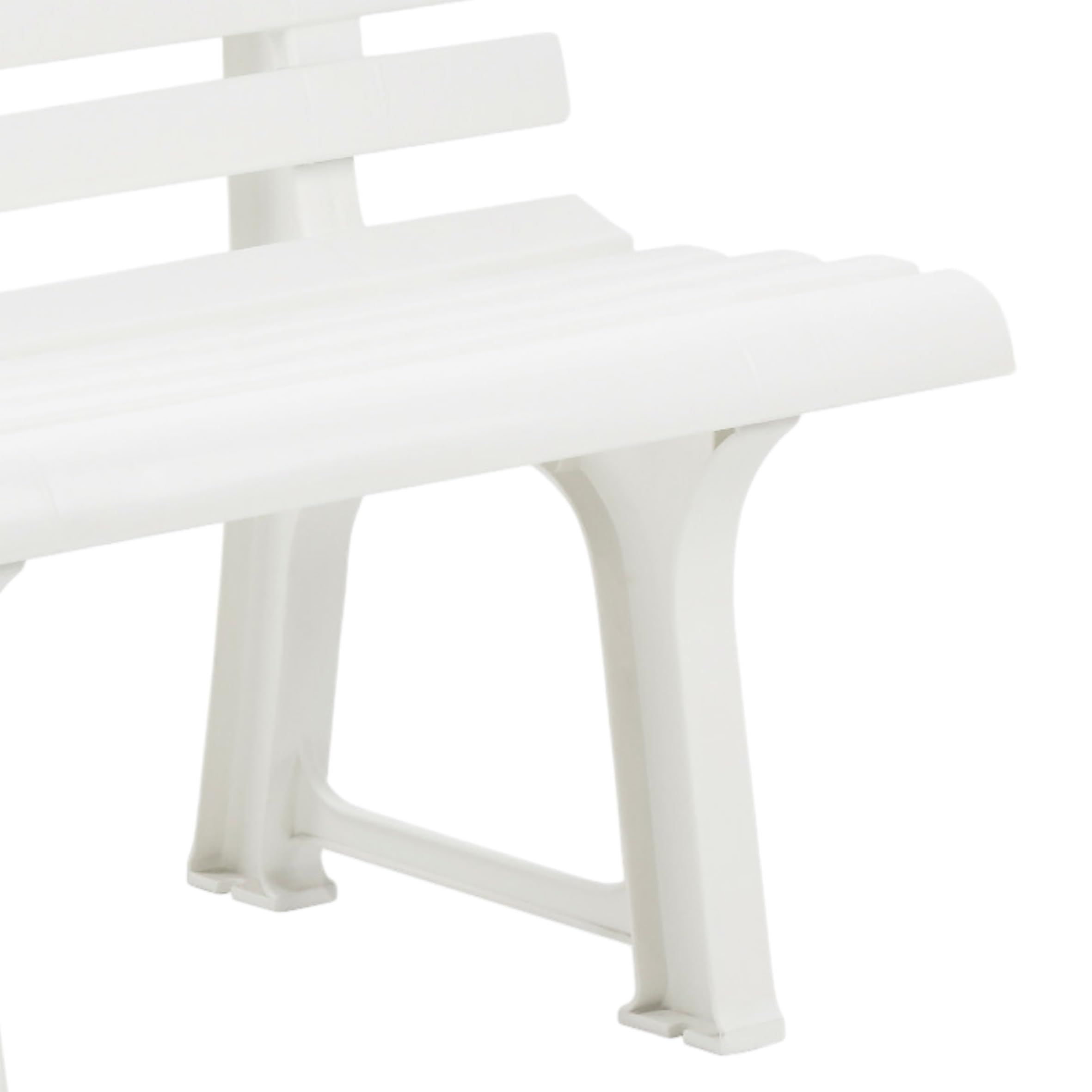 Spetebo Banco de jardín de plástico de 3 plazas 145 x 74 cm – blanco – Banco de jardín con respaldo resistente a la intemperie 200 kg de carga – Banco de jardín para exteriores sin reposabrazos para 3