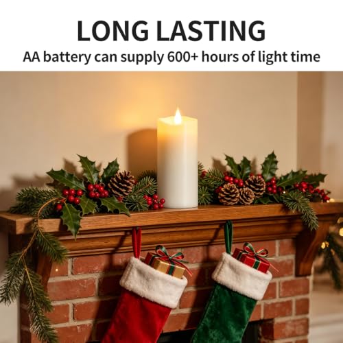 Image of Flameless LED Candles 3 inchx7 inch Set of 1, Battery Operated with Remote & Timer, 600-Hour on 2 AA Batteries, Flickering Realistic Flame, White for Indoor /Outdoor