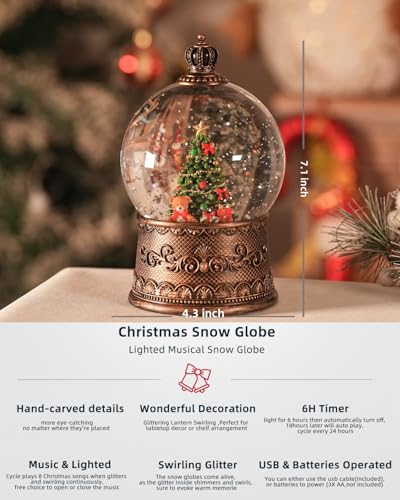 image for EDDORUNNING Snow Globe Christmas, Lighted Christmas Snow Globes with T